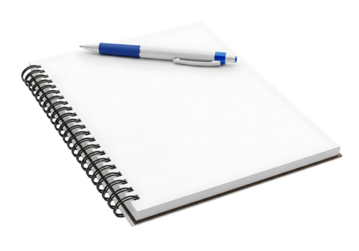 Spiral notebook and pen isolated on transparent background
