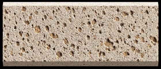 Light beige stone slab with irregular, scattered dark brown pits