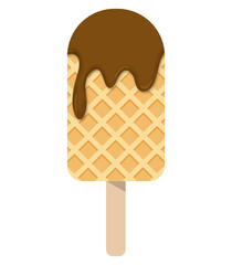 Waffle Ice Cream Bar with Chocolate Drizzle and Toasted Wafer Texture isolated on a transparent background