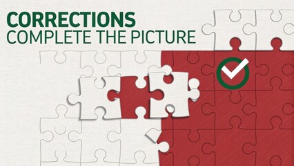 Corrections Visual Concept for Completing a Puzzle with Checkmark Symbol and White Background Design