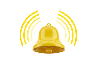 Golden bell ringing sound waves isolated on transparent background