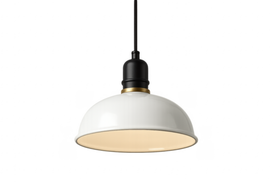 Modern white hanging lamp illuminating with transparent background