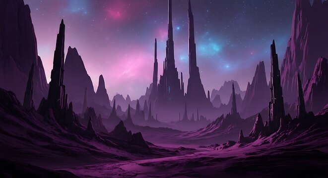 Alien Landscape with Tall Towers.