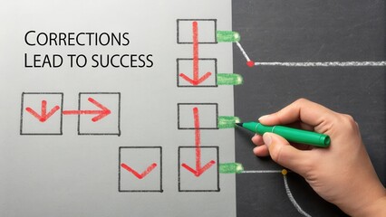 Hand Applying Corrections on a Chalkboard Signifying Path to Success in a Creative and Educational Environment