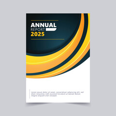 Modern Business Annual Report Cover Design with Wave Illustration Template