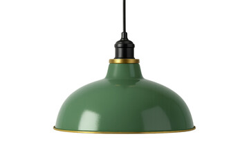 Green metal hanging lamp illuminating with transparent background