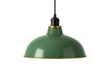 Green metal hanging lamp illuminating with transparent background