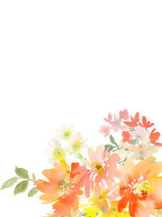 Hand painted abstract watercolor floral transparent background for wedding invitation, banner, SNS and post card. PNG file. Autumn botanical card template.