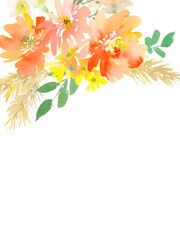 Hand painted abstract watercolor floral transparent background for wedding invitation, banner, SNS and post card. PNG file. Autumn botanical card template.