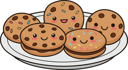 Smiling Homemade Chocolate Chip Cookies Cartoon. National Homemade Cookies Day