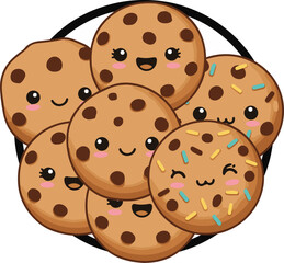 Smiling Homemade Chocolate Chip Cookies Cartoon. National Homemade Cookies Day