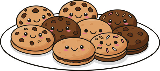 Smiling Homemade Chocolate Chip Cookies Cartoon. National Homemade Cookies Day