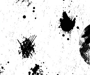 Abstract ink splatters on a textured white background