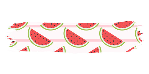 Watermelon slices pattern on pink striped background isolated on a transparent background