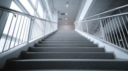 Obraz premium Ascending staircase in modern building indoor architectural photography minimalist design perspective