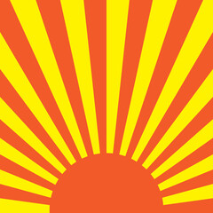 Yellow sunburst rays on orange background abstract