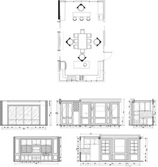 Kitchen and Dining Room Vector, Layout Plan, Furniture Arrangement, Luxury Classic Interior Design
