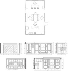 Kitchen and Dining Room Vector, Layout Plan, Furniture Arrangement, Luxury Classic Interior Design