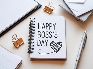 Happy bosss day message on notebook isolated on white background concept