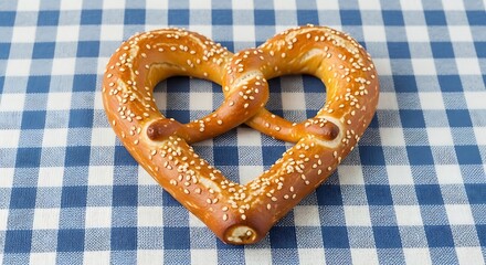 Heart-Shaped Pretzel on Checkered Tablecloth.