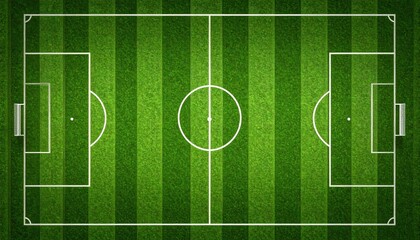 High-angle view of a soccer field with marked lines and textured grass