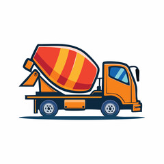 Fototapeta premium Vibrant cartoon concrete mixer truck icon symbolizing robust construction and reliable material delivery for various building projects