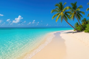 Vibrant summer beach paradise with crystal turquoise waters perfect for vacation greeting card design