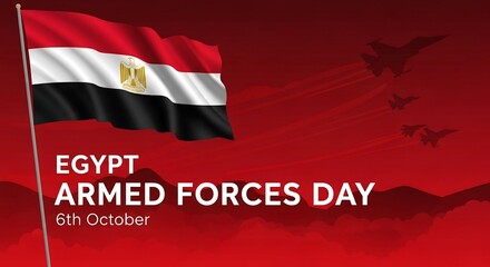 Egypt armed forces day banner with flag and fighter aircraft illustration