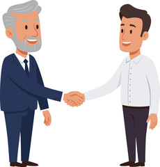 Business handshake between two professional men, agreement, partnership, teamwork, collaboration, corporate deal, success, communication, vector illustration