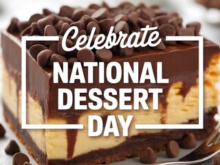 Square chocolate cheesecake with chocolate chips for national dessert day event