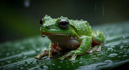 Obraz premium Adorable Frog Splashing in Sunny Pond with Bubbles