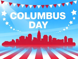 Columbus day vector illustration with city skyline and flag design
