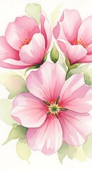 Naklejka premium Delicate Pink Floral Watercolor Painting.