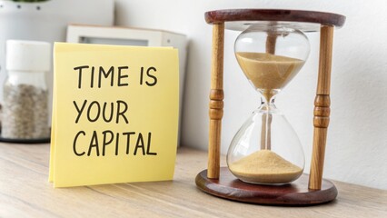 Hourglass and Motivational Note Highlighting Importance of Time Management and Personal Productivity for Business Success