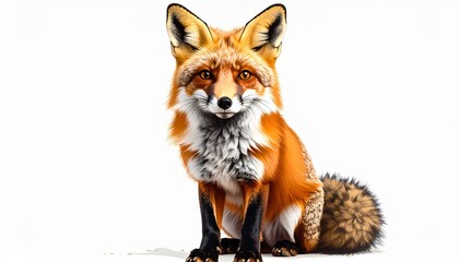 "Red fox with two kits standing on white background. 