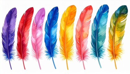 Vibrant multicolored feather isolated on white background