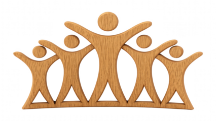 leadership community figure wooden unity concept. Group of stylized human figures in a collaborative pose.