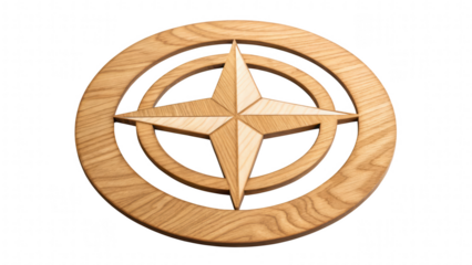 leadership community figure wooden unity concept. Wooden star emblem with circular design.