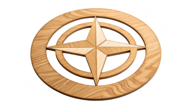 leadership community figure wooden unity concept. Wooden star emblem with circular design.