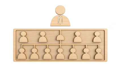 leadership community figure wooden unity concept. Organizational structure illustration with figures and hierarchy.