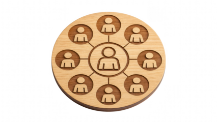 leadership community figure wooden unity concept. Network illustration on wooden circular surface