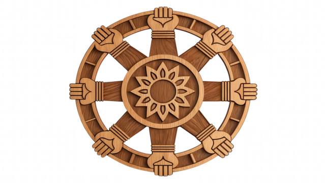 leadership community figure wooden unity concept. Symbolic wheel with hands, representing unity and connection. - Powered by Adobe