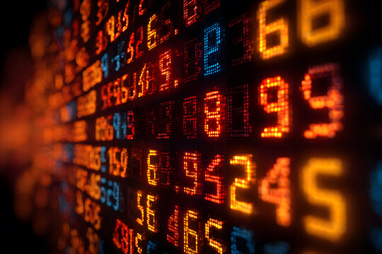 a digital display of numbers and numbers on a wall