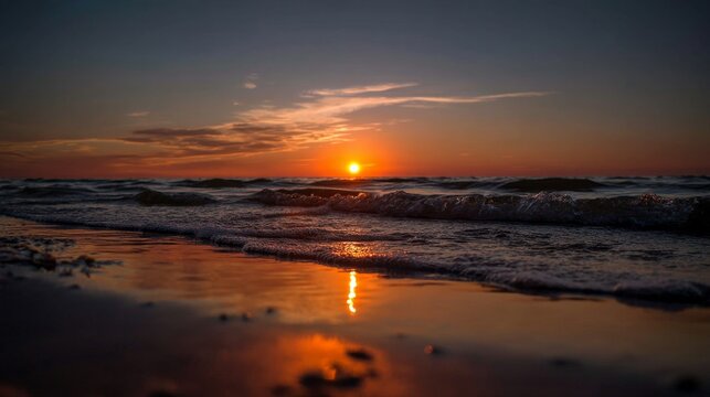 Serene Golden Sunset Beach Scene with Cinematic Lighting and Vibrant Colors