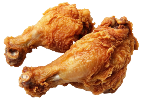 top view fried chicken on the paper of food grade. hyper realistic photo. on white background  png
