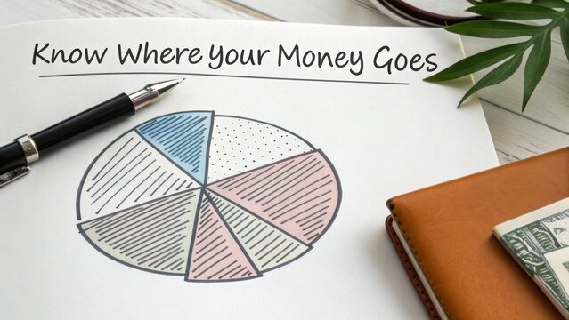 Insightful Financial Planning Illustration with a Pie Chart and a Personal Finance Concept in a Working Environment