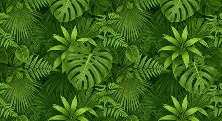 Lush green foliage featuring an assortment of tropical leaf patterns