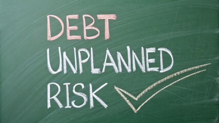 Obraz premium Debt Unplanned Risk Concept on Chalkboard with Check Mark, Financial Planning, Investment Strategies and Awareness