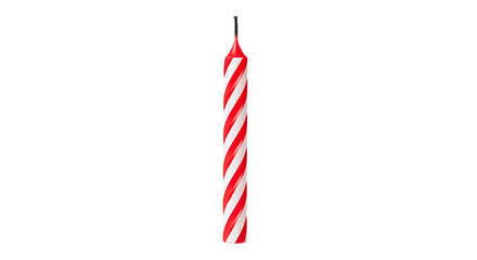 Fototapeta premium Single red and white striped birthday candle on transparent background