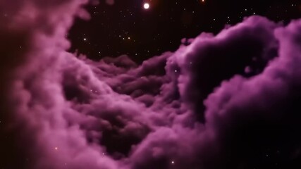 Ethereal purple clouds swirling in a starry night sky, creating a mystical cosmic atmosphere - Powered by Adobe